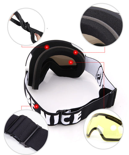 Snow Goggles with Magnetic Interchangeable Dual Layer Cylindrical Lens Anti-Fog UV Protection